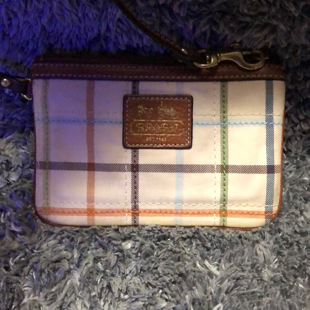 AUTHENTIC COACH PLAID & LEATHER TRIM WRISTLET
